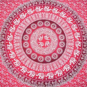 Elephant Print Cotton Pink Boho Tapestries Home Decor by Oussum